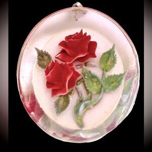 Vintage early reverse carved floral red rose pendant
